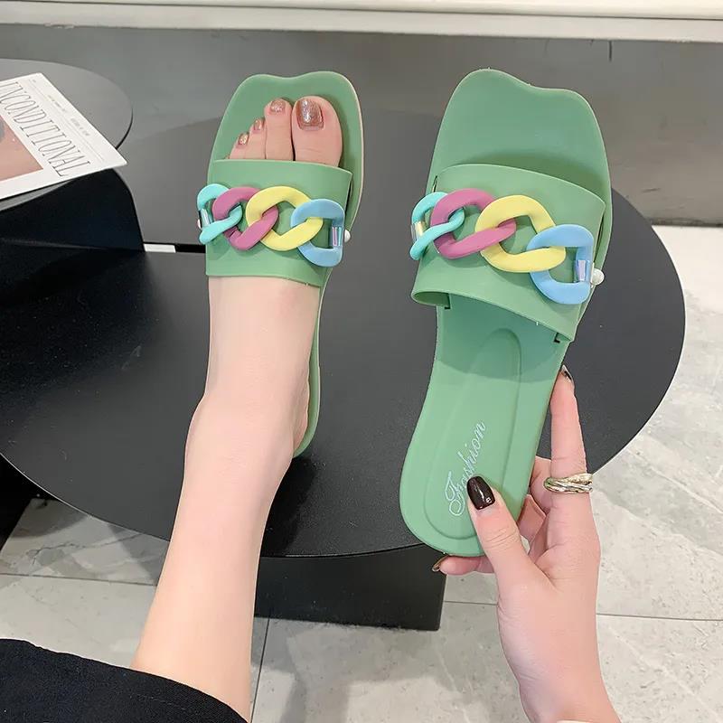 Color Slippers Women's Outer Wear Beach Shoes Non-slip Flat Slippers Women's Soft and Comfortable Simple Slippers