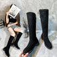 Zipper High Boots Women's High Heels Knight Boots But Knee Martin Boots Women's Shoes Mid-tube Boots Long Boots Winter Plus Velvet Boots