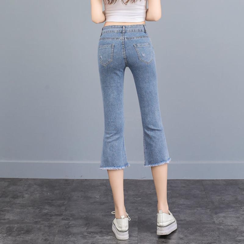 Cropped Jeans Women's Flared Pants Summer Thin Section High-waist Stretch Hole Was Thin Loose Wide-leg Pants In Summer