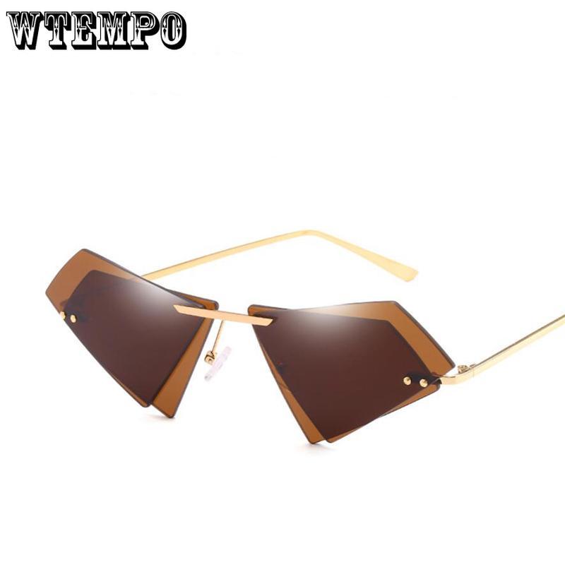 WTEMPO Rimless Cat Eye Sunglasses Women UV400 Frameless Sun Glasses Female Famous Brand Irregular Do