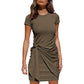 Irregular Dress Women's Short Sleeve Round Neck Pleated Bow Belt