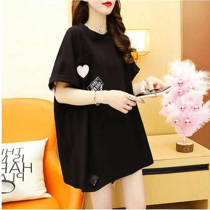 Women Loose  T-shirt Dress Girl Loose O-Neck Casual Long Big Home Comfort Outer Convenient