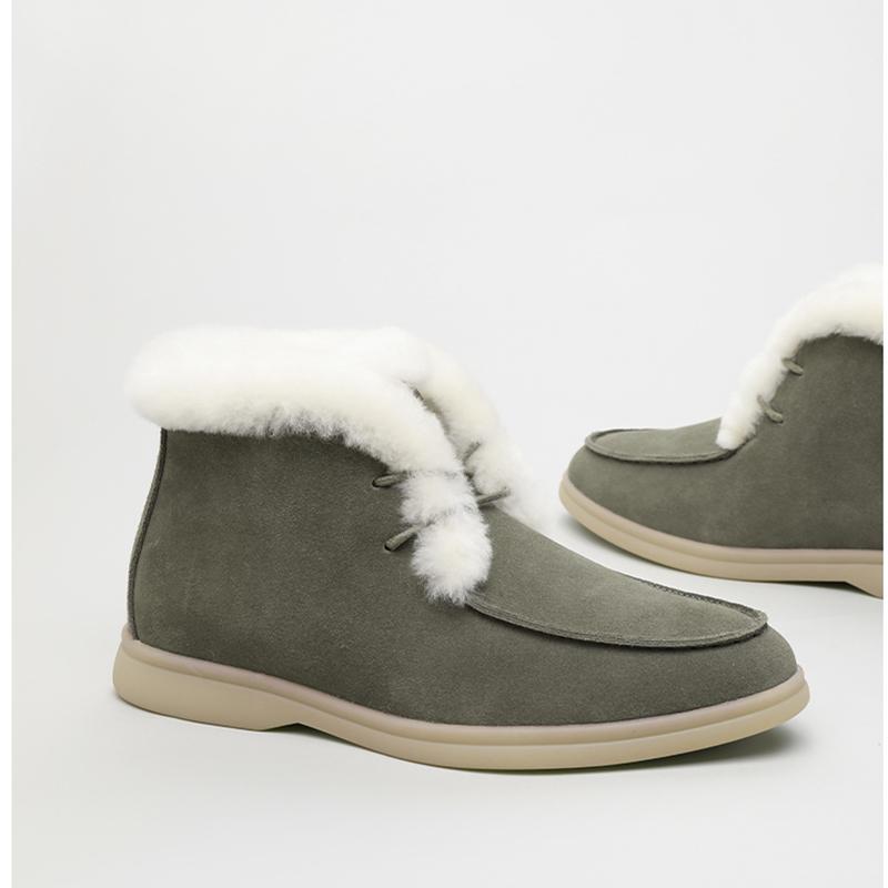 Winter Women's Ankle Boots Casual Mid-tube Flat Snow Boots Round Toe Suede Wool Blend Warm Short Boots Low Heel Non-slip Solid Slip On Flat Shoes