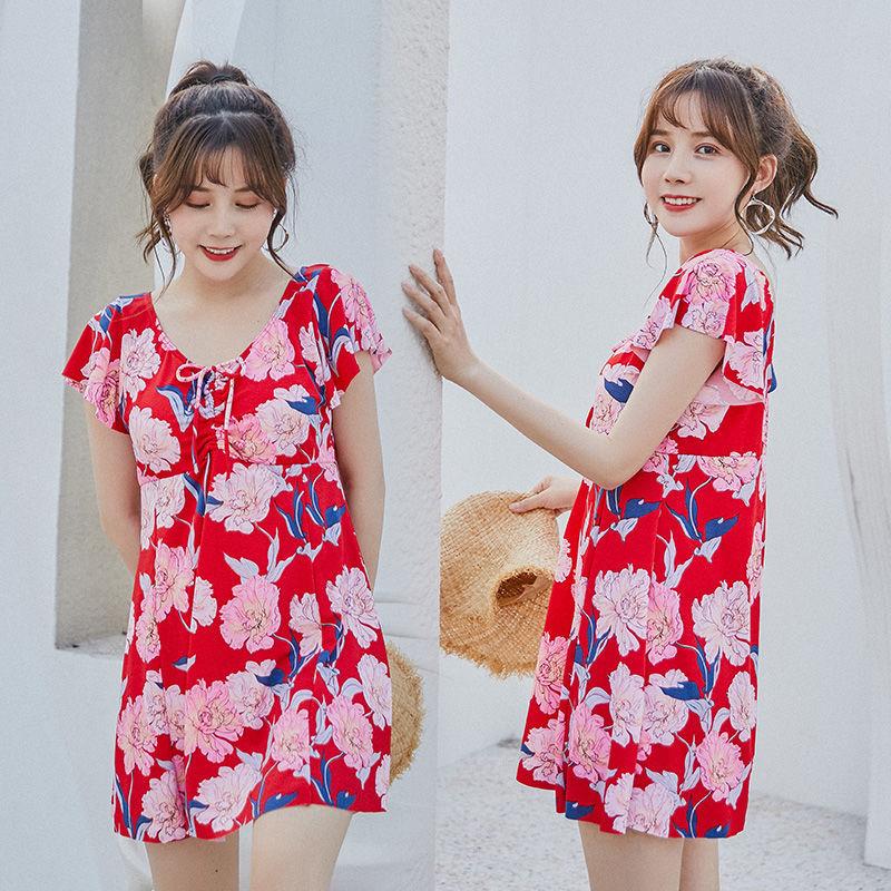 Ladies One-Piece Large Size Swimsuit Covering Belly and Thinning Loose Skirt One-Piece Swimsuit Vacation Beach Swimming Swimsuit Ladies Skirt Swimsuit