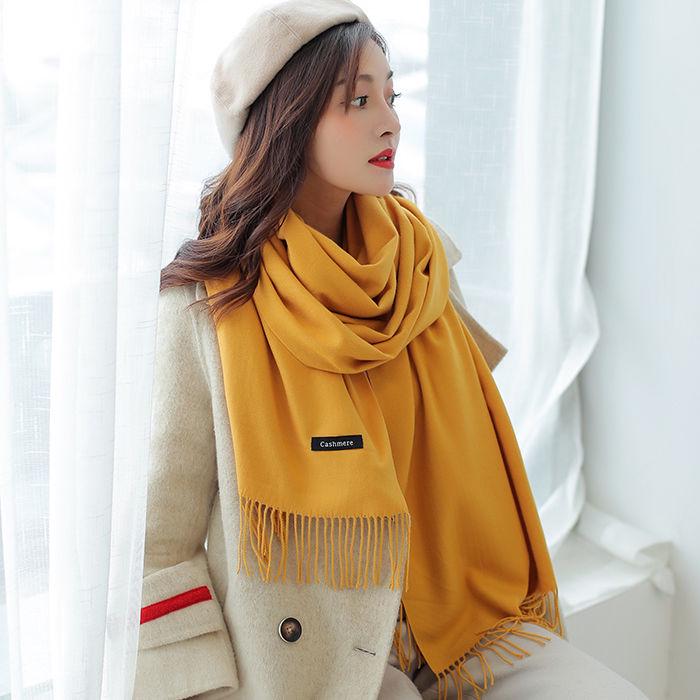 Winter Women Cashmere Solid Scarf Pashmina Shawls And Wraps Female Wool Stoles Head Scarves