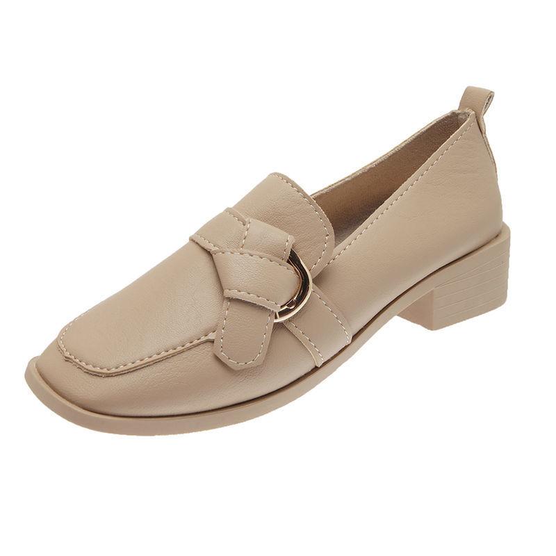 British Style Retro Square Toe Mid-heel Thick-heeled Leather Shoes Women All-match Leather Shoes Women's Shoes Single Shoes Loafers Work Shoes