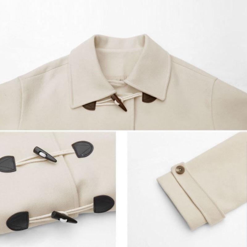 Autumn and Winter Woolen Coat Fashionable Horns Buttoned Woolen Coat Women's Thick Large Size Mid-length Over-the-knee Coat