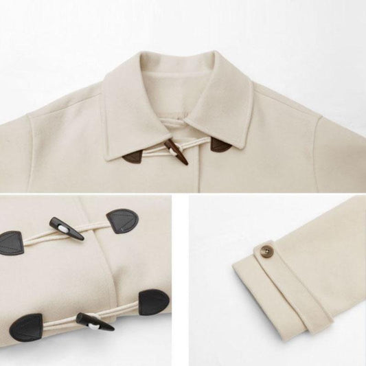 Autumn and Winter Woolen Coat Fashionable Horns Buttoned Woolen Coat Women's Thick Large Size Mid-length Over-the-knee Coat