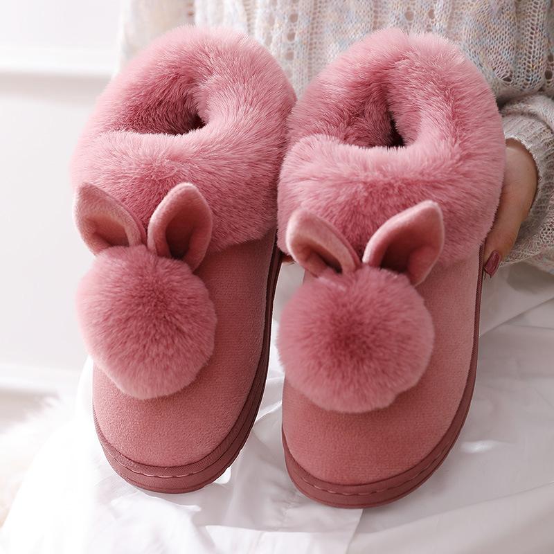 Autumn Winter Cotton Slippers Rabbit Ear Home Indoor Slippers Winter Warm Shoes Womens Cute Plus Plush Slippers 2021 New Fashion