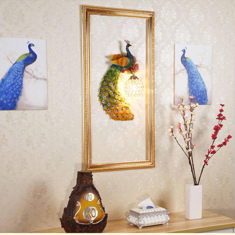 Luxury peacock crystal wall lamp Nordic bedroom bedside living room TV background led wall lamp