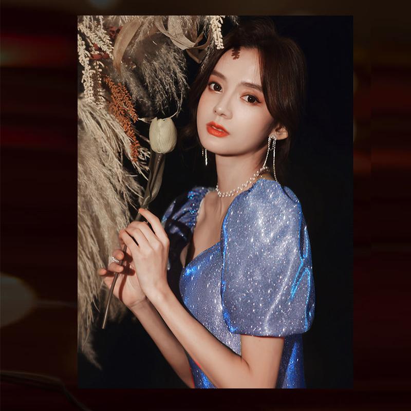 Blue Sweetheart Neck Caftan Evening Dresses Flowers Full Sleeve Arabic Special Occasion Dresses Evening Party Gowns