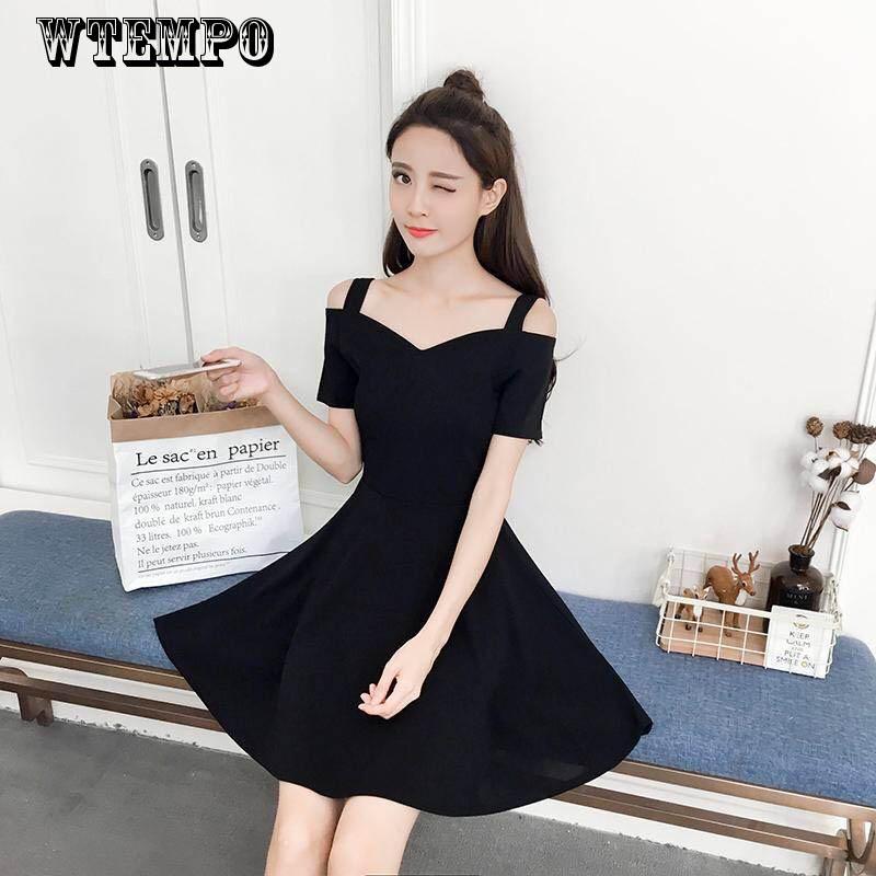 Dresses Women's Temperament Lazy Style Thin Ruffled Waist Black Skirt Zipper