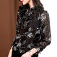 Women's Spring and Autumn Chiffon Long Sleeve Top Tie Bow Print Shirt