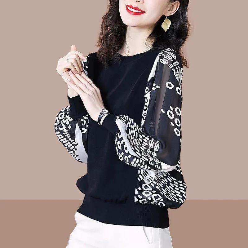 Women Elegant Chiffon Shirt Casual Pullover Summer Long Sleeve T-shirt Boutique Shirt