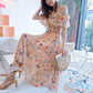 Female Floral Chiffon Medium Length Elegant Slim Super Fairy Gentle Sling Ruffle Pleated Dress