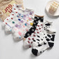 Four Pairs of Women's White Curled Tube Socks Cartoon Embroidery Pile Socks