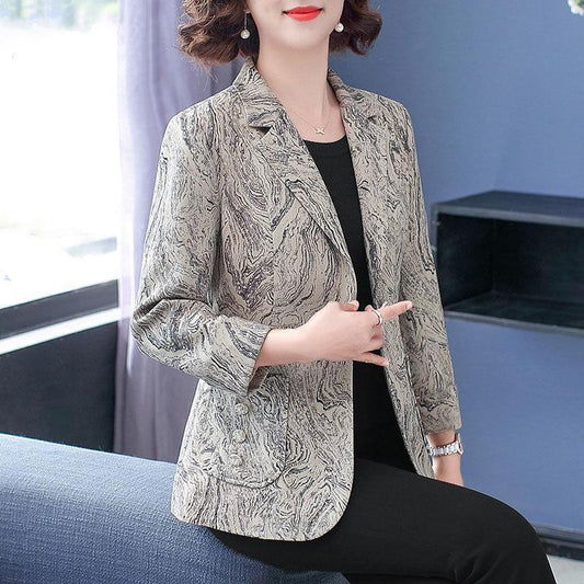 Spring Coat Middle-aged Women's Spring and Autumn Lapel Small Suit Ladies Short Top Clothes