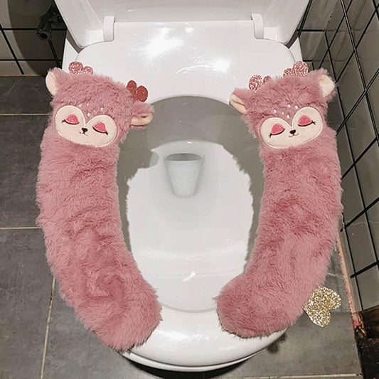 Cute Cartoon Toilet Cushion Household Waterproof Universal Velcro Plush Toilet Cushion Winter Warm Toilet Cushion