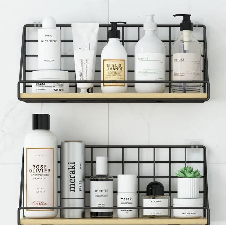 Simple-style Storage Rack Metal Waterproof Display Rack Home Punch-free Storage Rack for Kitchen Bathroom