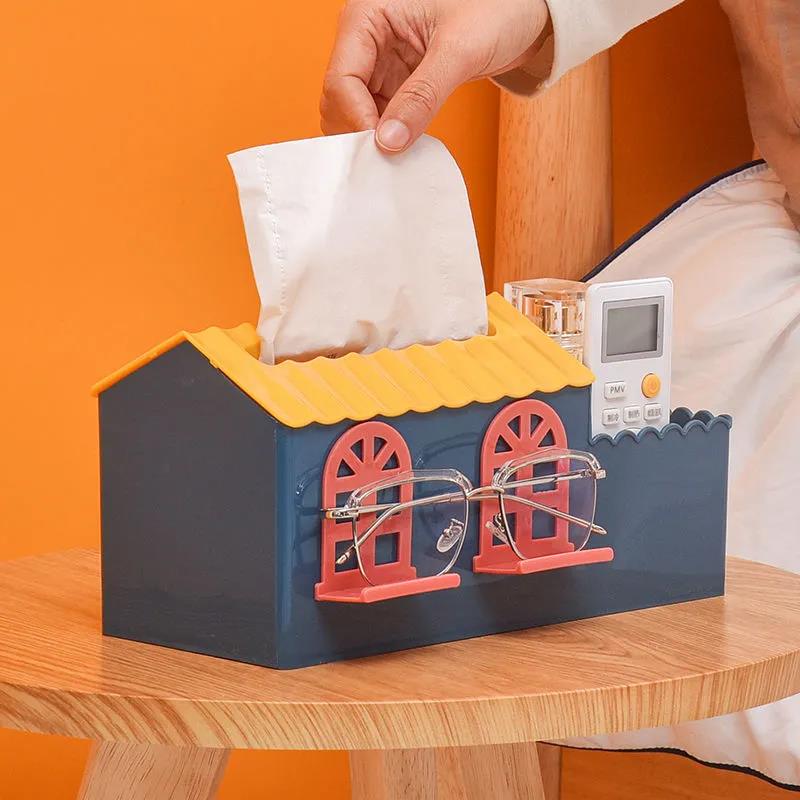 Villa Tissue Box Home Living Room Coffee Table Multifunctional Desktop Paper Box Glasses Remote Control Cartoon Ventilation Storage Box