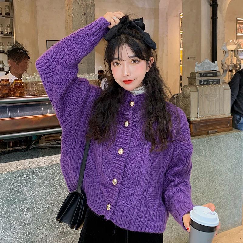 Autumn and Winter Coat Loose Fashion Short Long-sleeved Knit Top Female Student Solid Color Sweater Coat