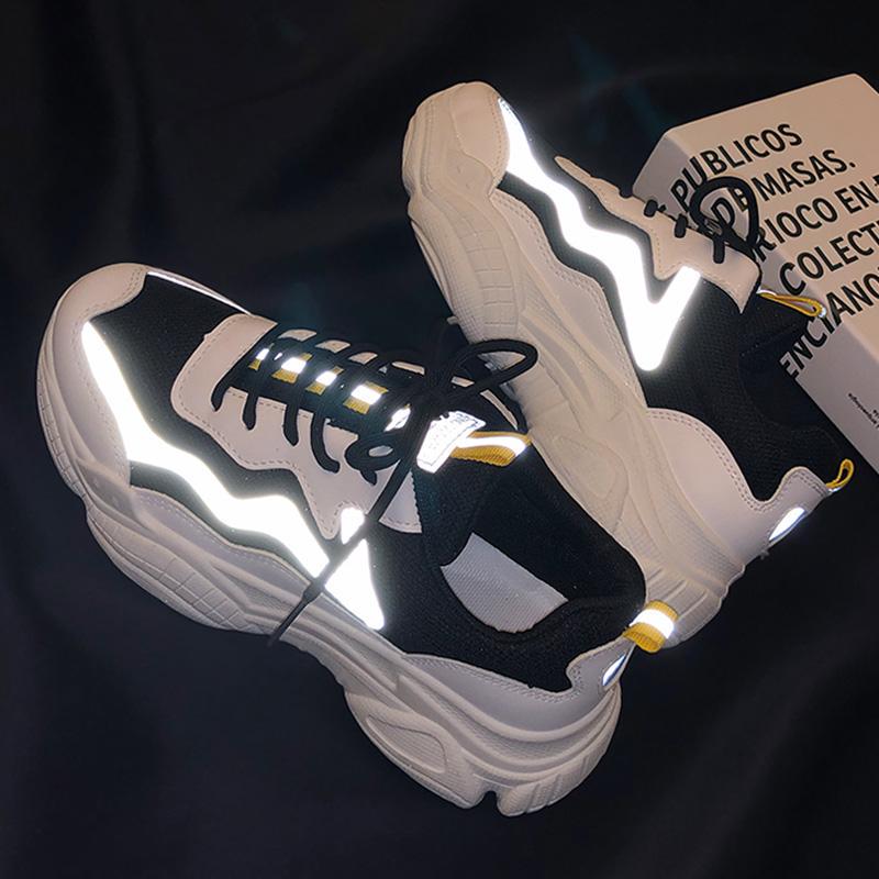 Reflective Sneakers Women Fashion Vulcanized Shoes Woman Designer Platform Chunky Sneakers Shoes