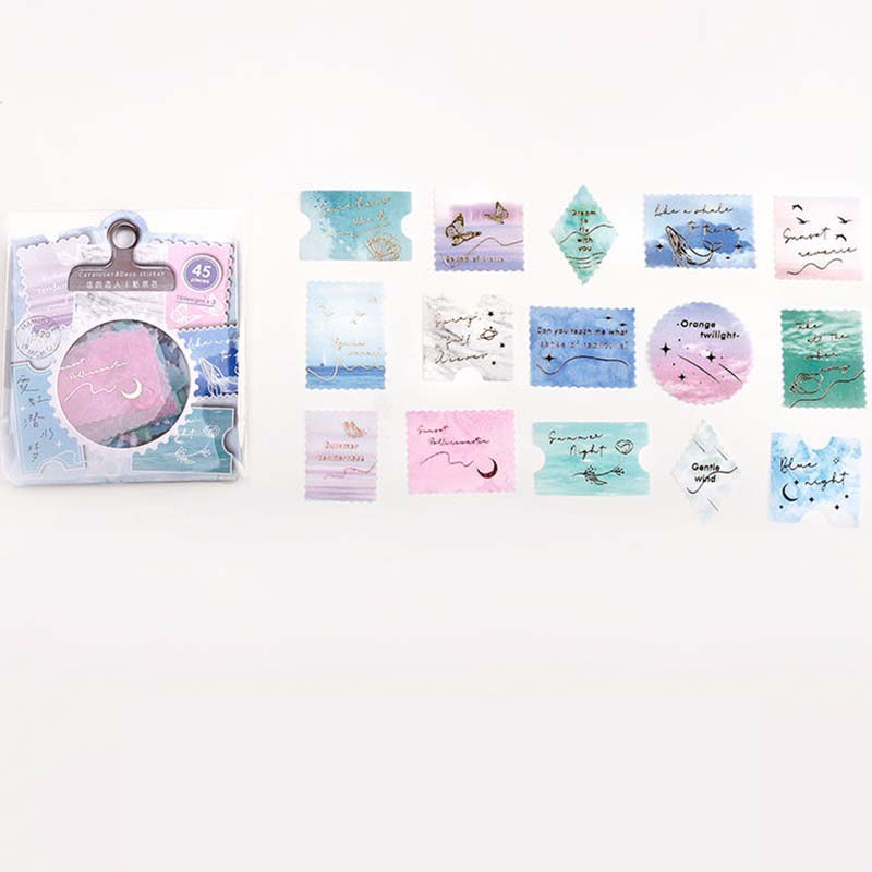 45PCS Stamping Sticker Pack Zhiyi Letter Salt Series Art Handbook Decoration Collage Material Stamp Sticker Small Fresh