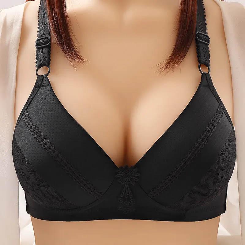 Large Size Thin No Steel Ring Lace Bra Anti-lighting Gathering Comfortable and Breathable Middle-aged and Elderly Mother's Underwear