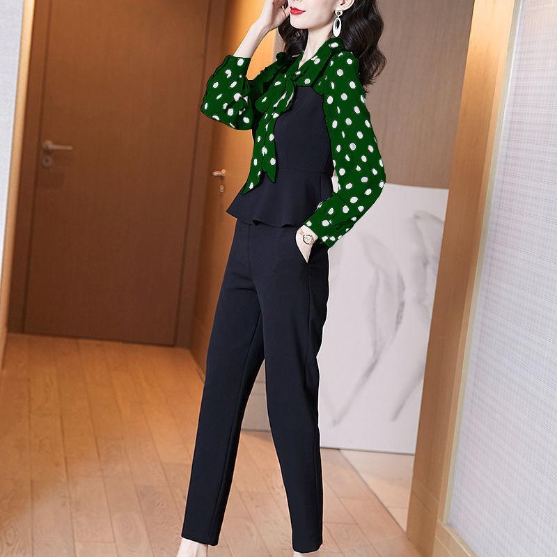 Small Fragrance Suit Women's Spring New Slim Fashion Chiffon Shirt Pants Casual Two-piece Set To Work Can Wear A Simple Suit