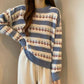 Spring Women's Striped Pullover Long Sleeve Knit Sweater Korean Style Fashion Knitting Colorblock Short Sweater