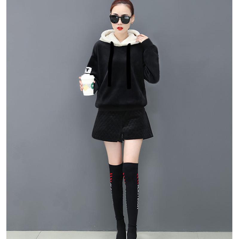 Women's Sweater Winter Fashion Trend Thickening Plus Velvet Warm Hooded Blouse