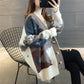 Autumn and Winter Thick Wool Sweater Women's Color Matching Button Cardigan Loose Long-sleeved Coat