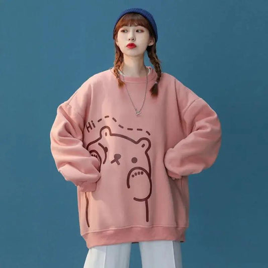 Spring and Autumn Women's Korean Style Loose Versatile Long Sleeve Loose Casual Printed Pullover Top