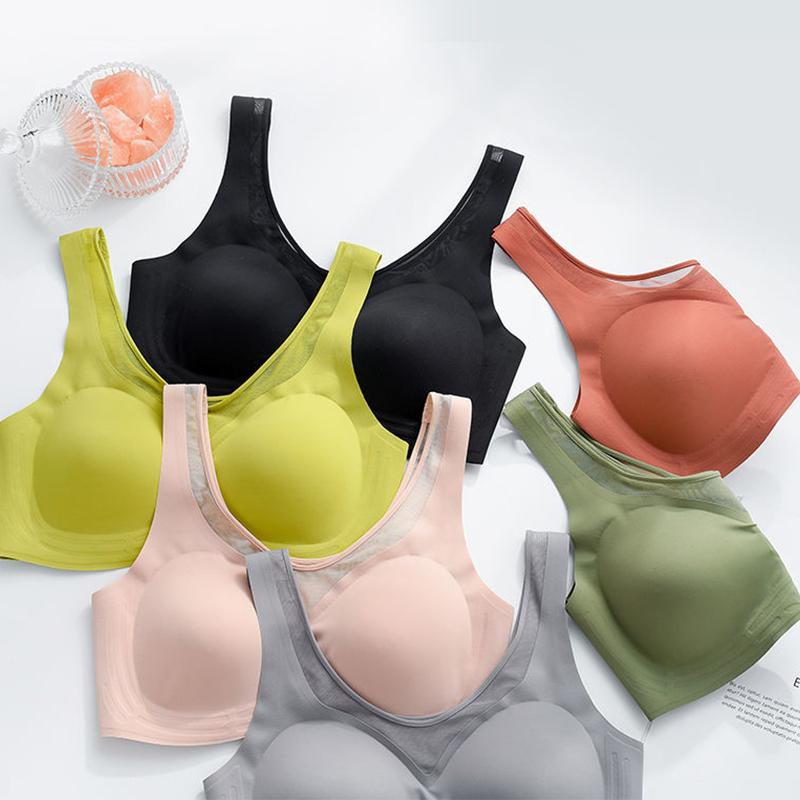 Ladies Seamless Ice Silk Underwear Beauty Back No Steel Ring Gather Bra Sports Vest Close Breast Yoga Vest Gym Fitness Bra