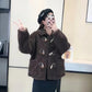 Women's Lamb Wool Coat Horns Buckle Sheared Wool Winter Korean Style Thick Square Collar Not Shed Hair Lapel Casual Loose Grain fleece Jacket Coat