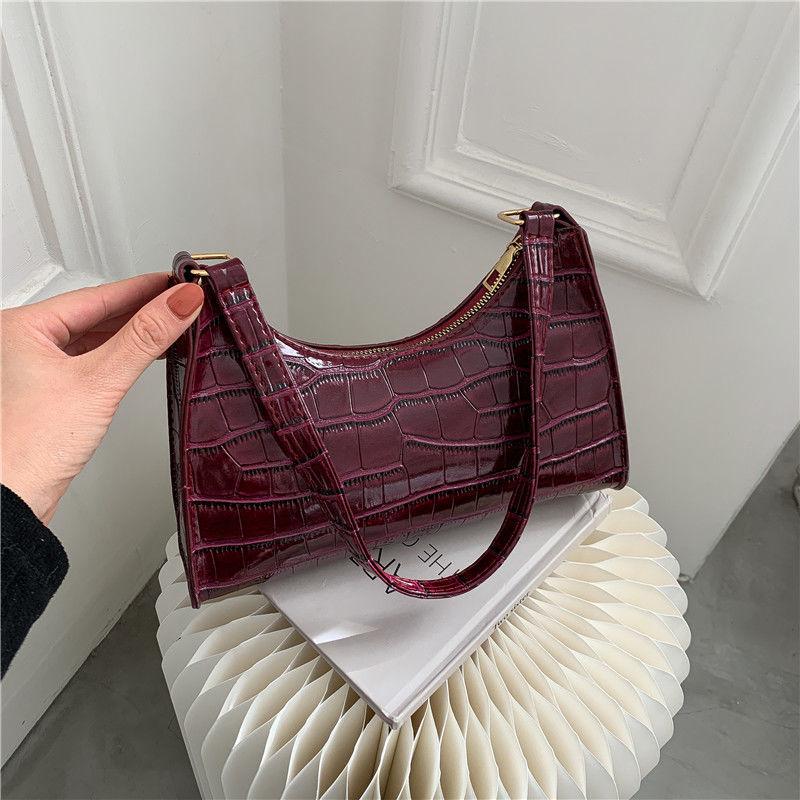 Exquisite Shopping Bag Niche Underarm Bag Women Retro Casual Women's Shoulder Bag Crocodile Grain Leather Solid Color Women's Chain Handbag