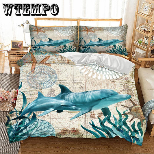 Duvet Cover Fashion 3pcs 3D Dolphin Bedding Set Queen King Size Bedroom Comforter Cover