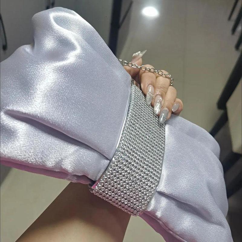 Luxury Rhinestones Women's Clutch Bag Shoulder Bag Ladies Smooth Satin Wedding Evening Banquetl Clutch Purse