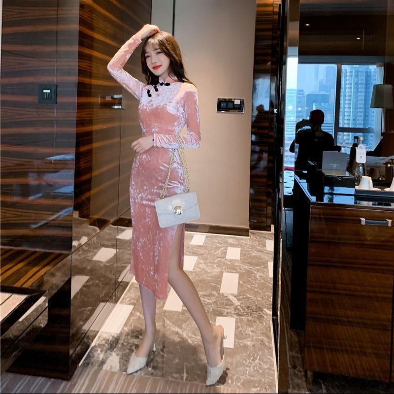 Skirt Female Sense Retro Slim Split Long Skirt Dress Improved Cheongsam Dress Women