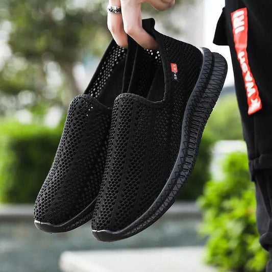 Summer Leisure Mesh Sports Shoes Mesh Hollow Breathable Thin Men's Net Shoes One-step Fitness Lazy Shoes