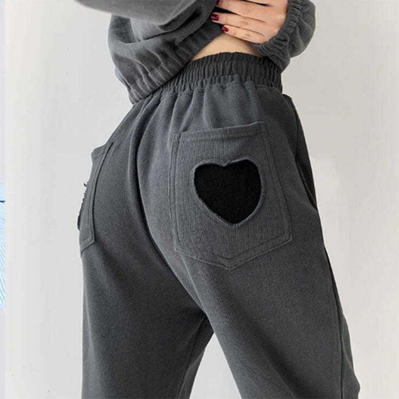 Love Labeling Drawstring Leggings Women's Spring and Autumn Solid Color Loose Casual Sports Pants High Waist Straight Sweatpants Tide