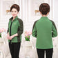 Middle-aged Elderly Women's Polar Fleece Sports Jacket Spring and Autumn Stand Collar Splicing Loose Outdoor Casual Solid Color Short Top