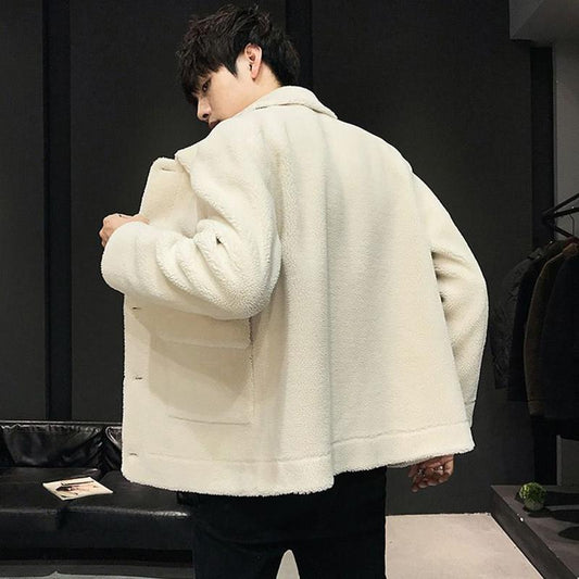 Autumn and Winter Thickened Plus Velvet Jacket Fashion Trend Handsome Lamb Velvet Warm Men's Jacket