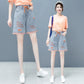 Ripped Denim Shorts Women Loose Wide Leg Pants High Waist Was Thin Elastic Waist Embroidered Five-point Pants