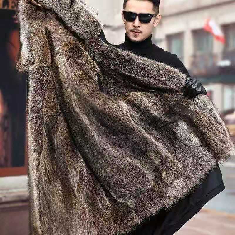 Winter Men's Mink Fur Parka Clothing Liner with Detachable Fur One Mid-length Imitation Fur Coat