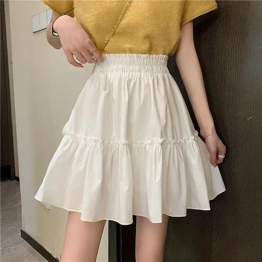 Fungus Edge Skirt Women's Summer Elastic Waist Cover Crotch A-line Short Skirt All-match Beach Short Skirt