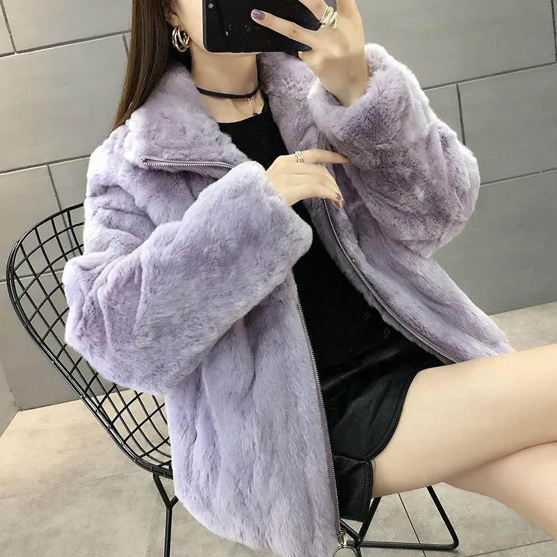 WTEMPO Winter Fur Coat Female Imitation Rabbit Fur Short Loose Plush Thickening Fashion Coat
