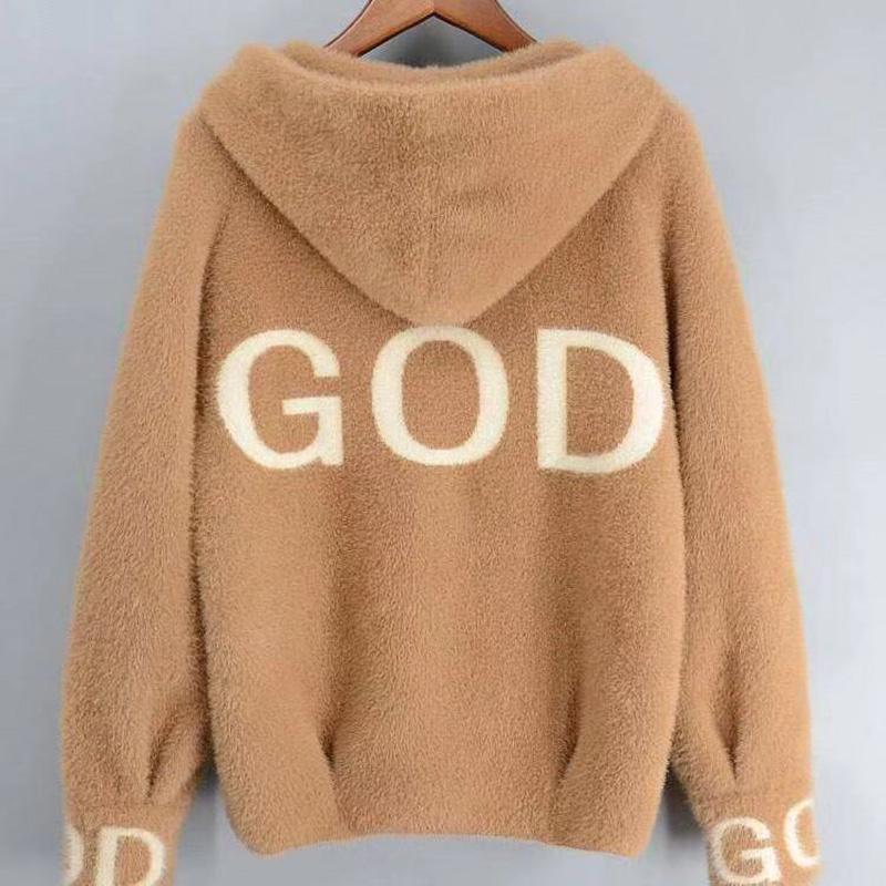 Fall/winter Solid Color Hooded Coat Slim Short Mohair Hooded Jacket