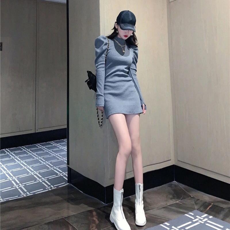 Little Black Dress Sexy Slim Slimming Hip Skirt Half High Neck Long Sleeve Bottoming Knitted Dress Sexy Slim Slimming Hip Skirt