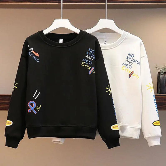Print Women Cartoons Crewneck Clothes Vintage Loose Sweatshirt Street Hip Hop  Womens